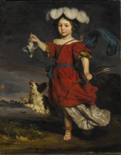 Porträt eines Kindes in einem Ziegenkarren von Nicolaes Maes